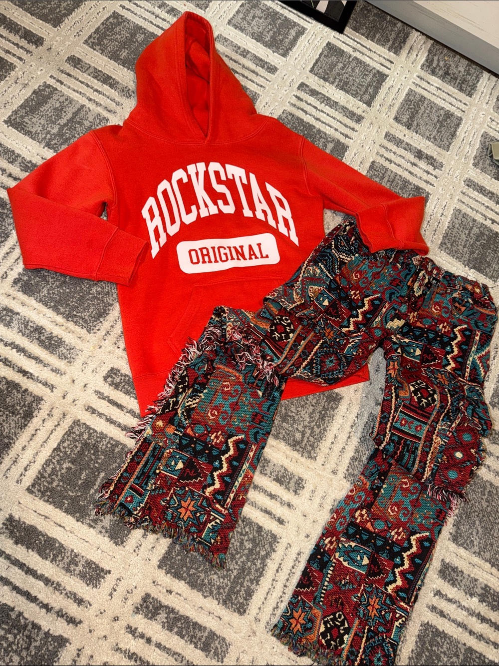 Rockstar Original Red Hoodie & Patterned Kids Pants Set BACK TO SCHOOL DEALS